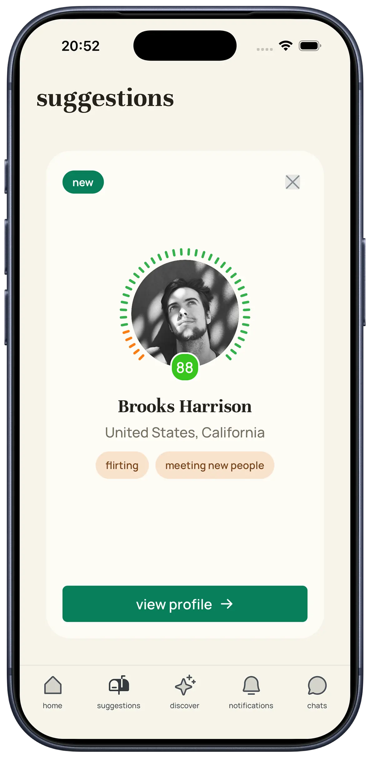 a suggested profile matched on shared thoughts