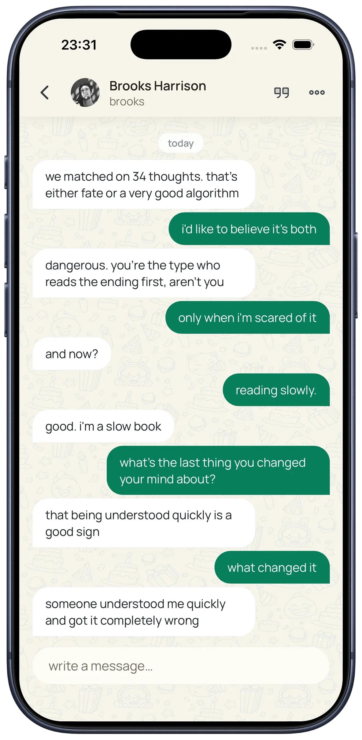 a vortie conversation between two matched people